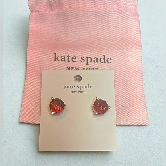 Kate Spade NY Red Gemstone Stud Earrings – NWT, Dust Bag, Elegant Gift - Picture 2 of 3